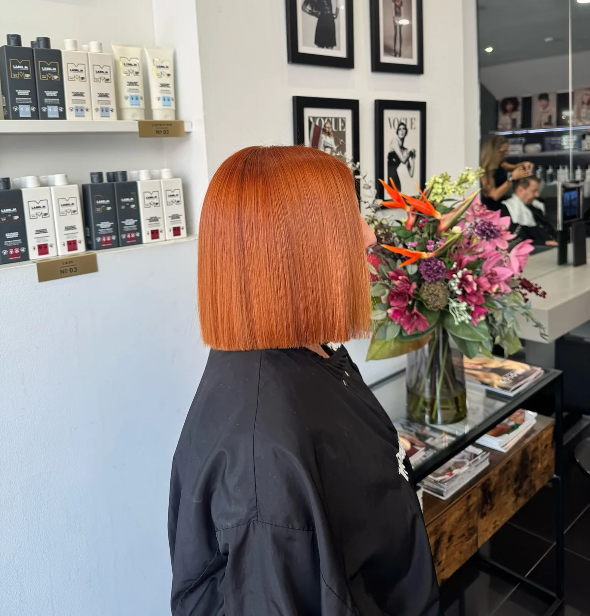 A sharp blunt bob in copper